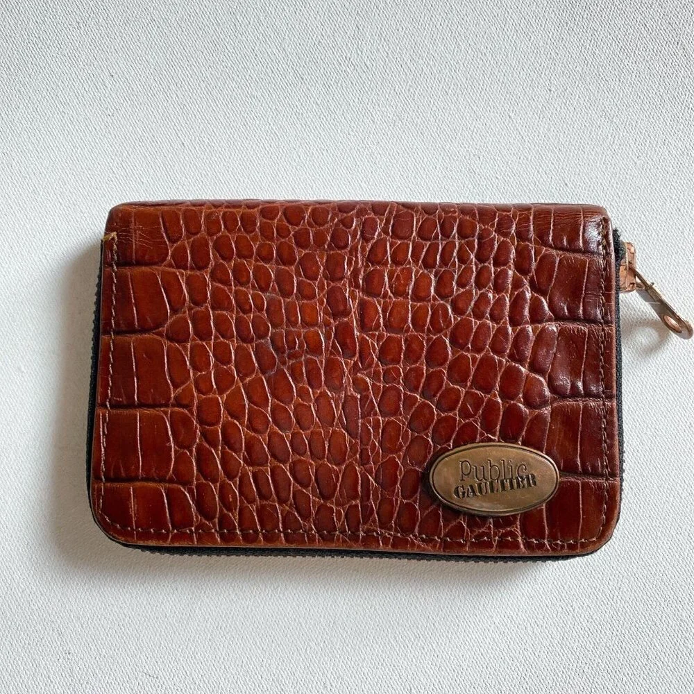 Vintage Jean Paul Goulthier Croc Skin Embossed Brown Zip Around Square Wallet